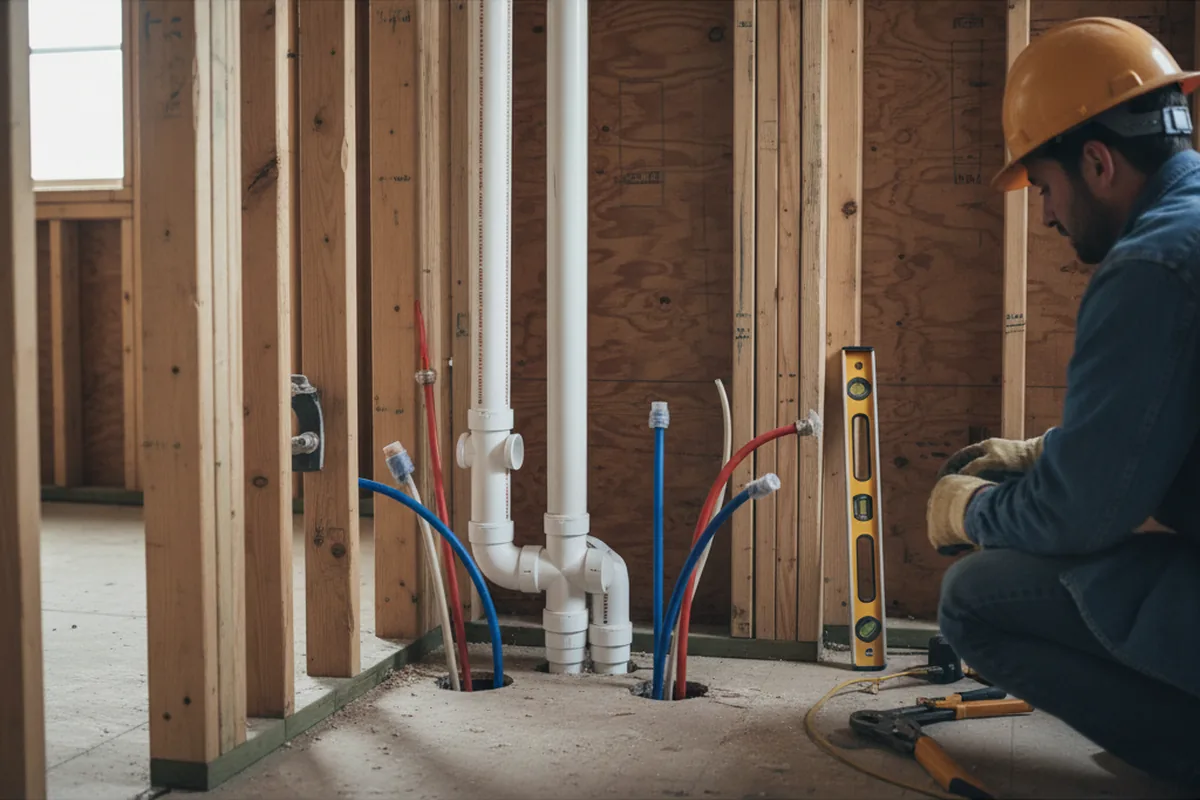 Drain and supply rough-in during Sump Pump Repair in Chardon